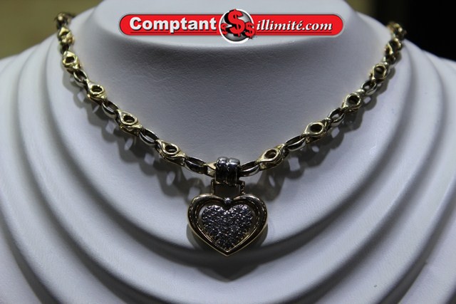 Chaine  pendentif avec coeur et  diamants ensemble #07 jaune 10k - Image 1