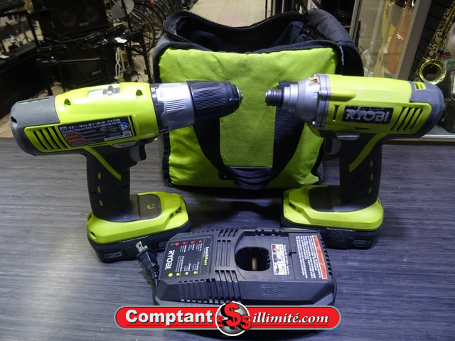 ENSEMBLE PERCEUSE ET IMPACT+CHARGEUR 2 BATTERIE 18V RYOBI P234G-P271 - Image 1