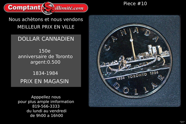 Pièce de monnaie 150 Ieme Anniversaire de Toronto Canada 1834-1984