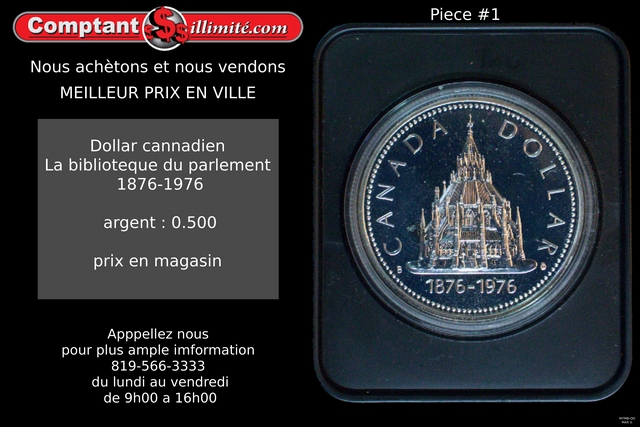 Pièce de monnaie bibliothèque du parlement canada 1876-1976
