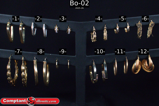 Vaste choix boucle d oreille Bo-02 Or jaune et autre 10K-14K-18K-21K